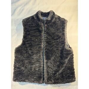 Preston‎ & York Faux Fur Vest – Black Plush Zip Front – Size S